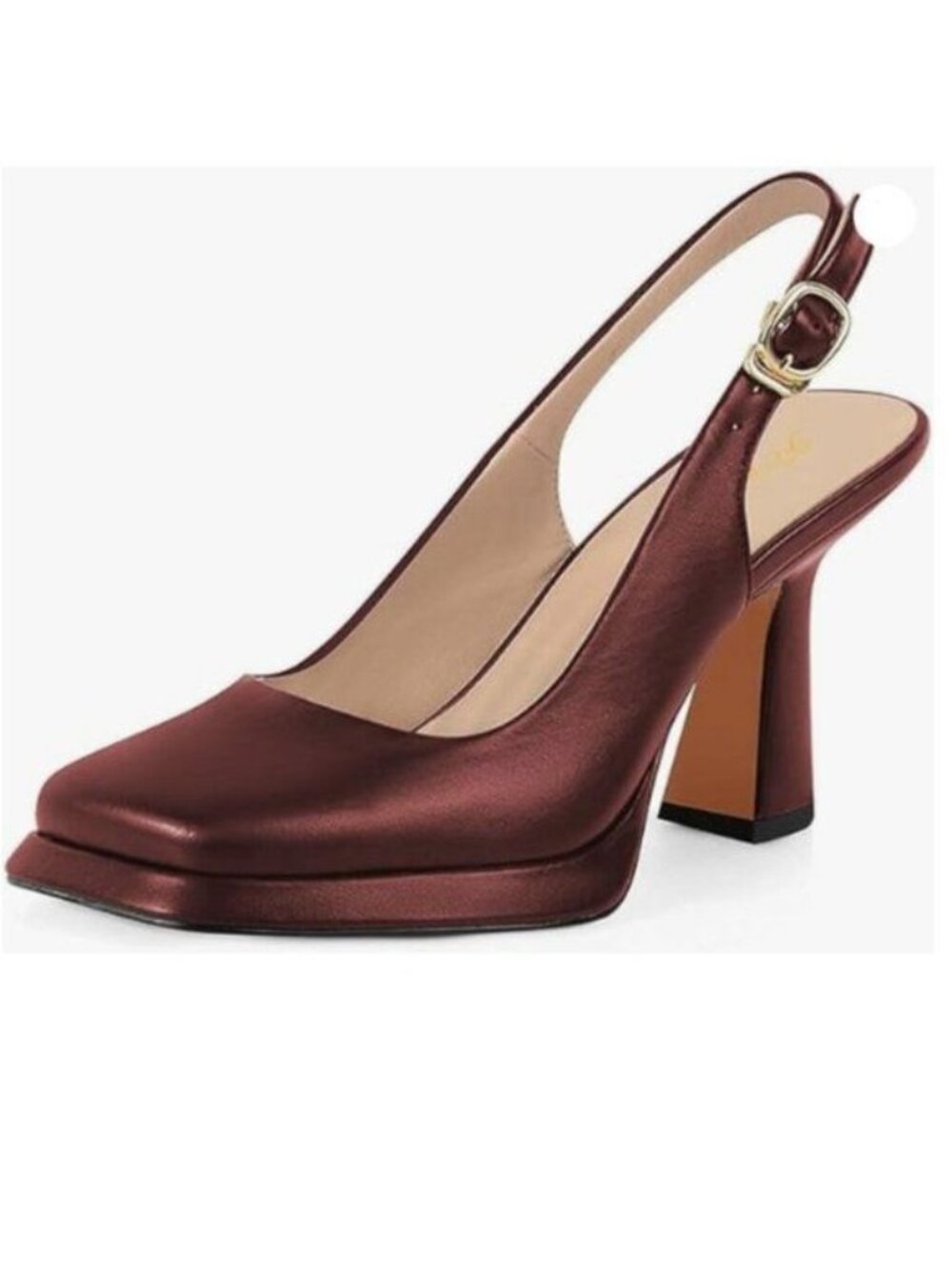 FOWT Women Platform Closed Square Toe Pumps Block High Heels Slingback Red Shoes
